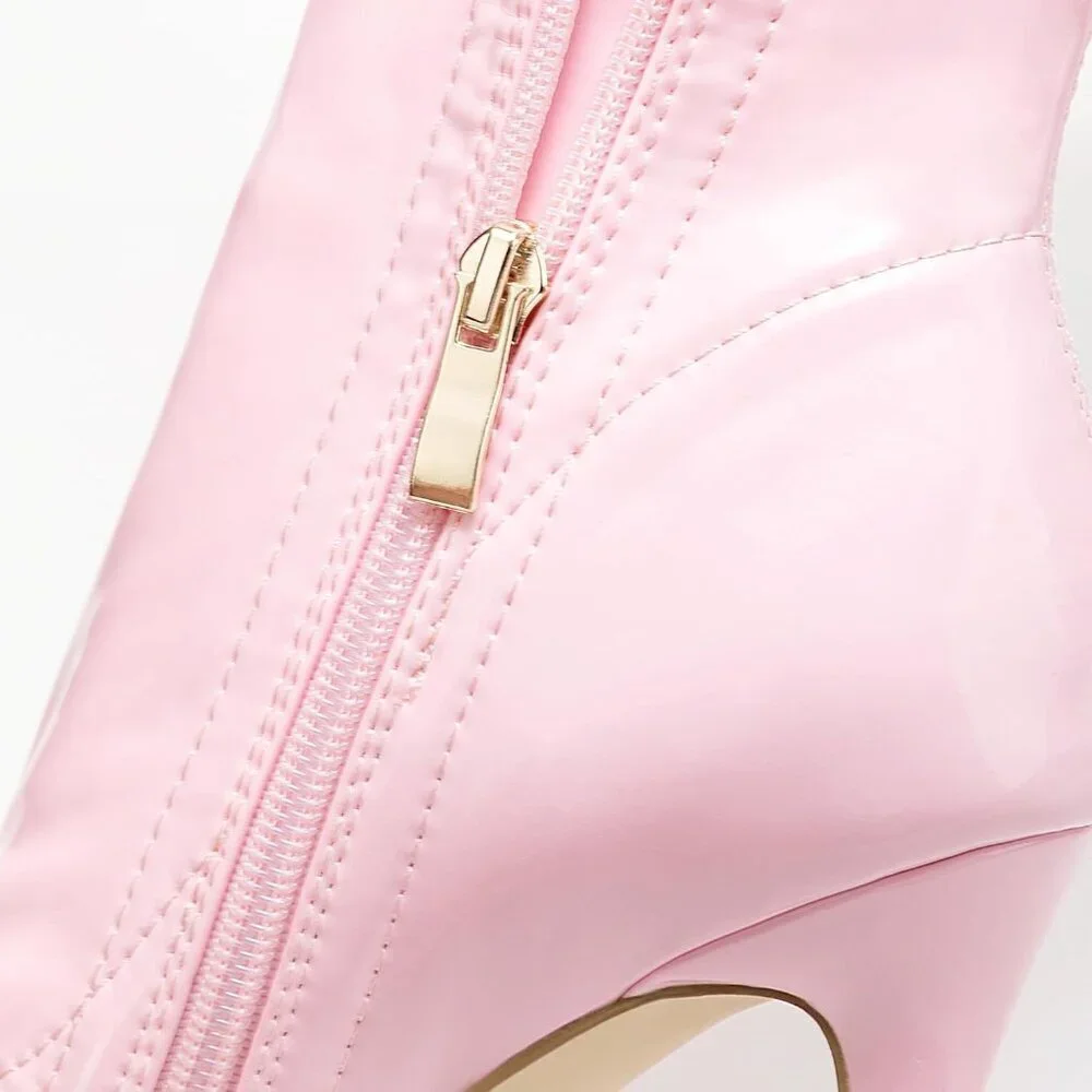 Women Pink Patent pu Side Zipper Stiletto High Heel Over The Knee Comfy Boots